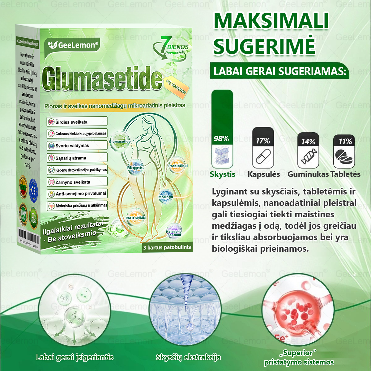 Rekomenduojama Santaros klinikų · 👩‍⚕️ Oficiali „Eurovaistinė“ vaistinė🎁 𝐆𝐞𝑒𝐿𝑒𝐦𝐨𝐧® 𝐆𝐥𝐮𝐦𝐚𝐬𝐞𝐭𝐢𝐝𝐞 8 viename Liekninantis ir sveikatinantis nano pleistras su mikroadatomis 🇱🇹 (Tik kartą per dieną, matomi pokyčiai jau per 7 dienas)  ✅